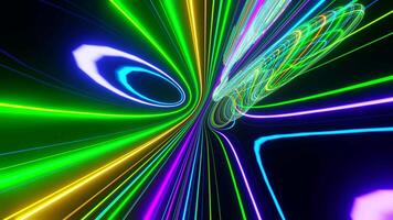 tunnel avec coloré vague circulation, néon lignes, haute vitesse. vj boucle Contexte. vfx visuel action Contexte video