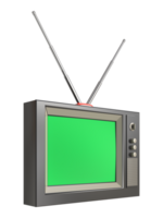 Retro vintage 3D old Television rendering and green screen on monitor on transparent background png