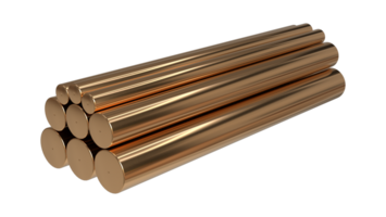 Set of 3D Copper or brass round bar rod rendering on transparent background png