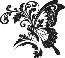 Elegant ornamental butterfly with flowers, vines, and decorative elements vector