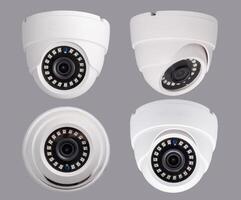 dome surveillance camera isolated on grey background in different projections photo