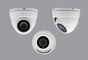 dome CCTV security camera isolated on gray background in different projections photo