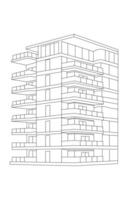 A simple, black and white icon depicting a Modern building in perspective. vector