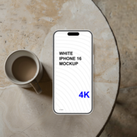 White smartphone mockup on marble table. View from above psd