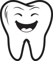 A minimalist 2D drawing of a smiling tooth with a white background and a black outline. vector