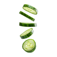 Slices cucumber falling mid air isolated on transparent background png