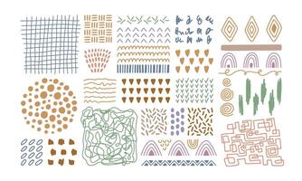 Abstract hand drawn textures collection. Different fluid shapes, pattern, brush strokes, lines, smears, waves and elements. vector