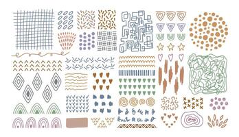 Abstract hand drawn textures pattern. Collection different fluid shapes, brush strokes, lines, smears, waves and elements. vector