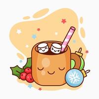 Glass of cocoa with sweets in kawaii style vector