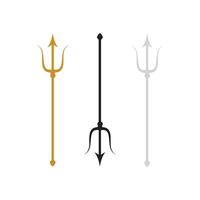 Set of Trident icons in gold, silver and black. Devil pitchfork collection isolated. Demon tridental spear. Flat and minimal vector