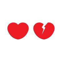 Red and black heart icon set and heartbreak broken heart or divorce flat icon for apps and websites vector
