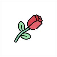 A red rose is shown in a line drawing vector