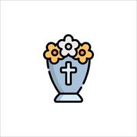 A cross and flowers in a vase icon vector