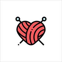 A knitting heart icon with two needles vector