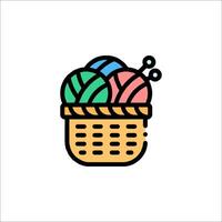 A basket full of yarn with a needle and thread vector