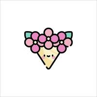 A cute ice cream cone with flowers on it vector