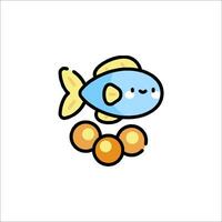A cartoon fish with a bunch of eggs vector