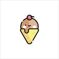 A cartoon ice cream cone with a cherry on top vector