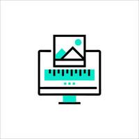 A computer monitor with a keyboard and a picture of a mountain vector