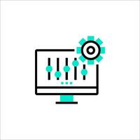 A computer monitor with gears and a clock icon vector