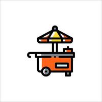 A food cart with an umbrella on top vector