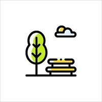 A park bench and tree with clouds in the background vector