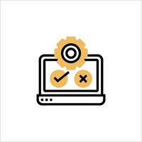 A laptop with a check mark and a gear icon vector