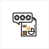 A black and white icon of a document with a speech bubble vector