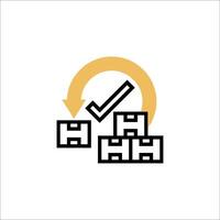 A black and yellow icon of a stack of boxes vector