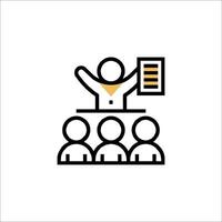 A person standing in front of a group of people with a clipboard vector