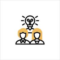 A line icon of two people with a light bulb above them vector