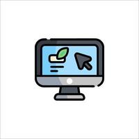 A computer monitor with a green leaf on it vector