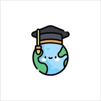 A cartoon earth with a graduation cap on it vector