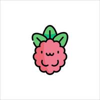 A cute little raspberry with a green leaf on it vector