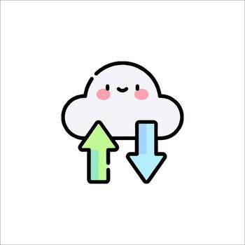 A cloud with an arrow pointing up and a smiley face vector