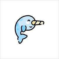 A cartoon narwhal with a toothbrush in its mouth vector