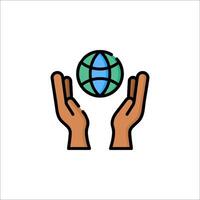 Hands holding a globe icon on a white background vector
