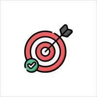 A dart in the center of a target with a check mark vector