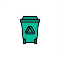 A green trash can with a triangle on it vector
