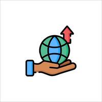 Hand holding globe with arrow pointing up vector
