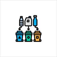 A line drawing of a garbage can with bottles and cans vector