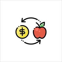 An apple and dollar sign are shown in a circle vector