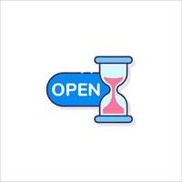 Open sign with hourglass icon vector
