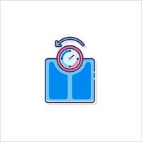 A blue and pink scale icon with a clock on it vector