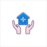 A house with a cross on it and two hands holding it vector