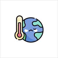 A cartoon earth with a thermometer and a sad face vector