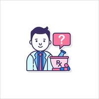 A man with a question mark on his head and a pill vector