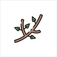 A branch with leaves on it is shown in a line drawing vector