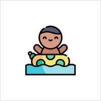 A cartoon baby sitting on a raft vector