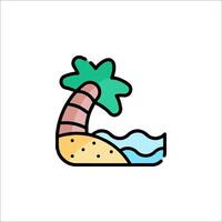 A cartoon palm tree on the beach with waves vector